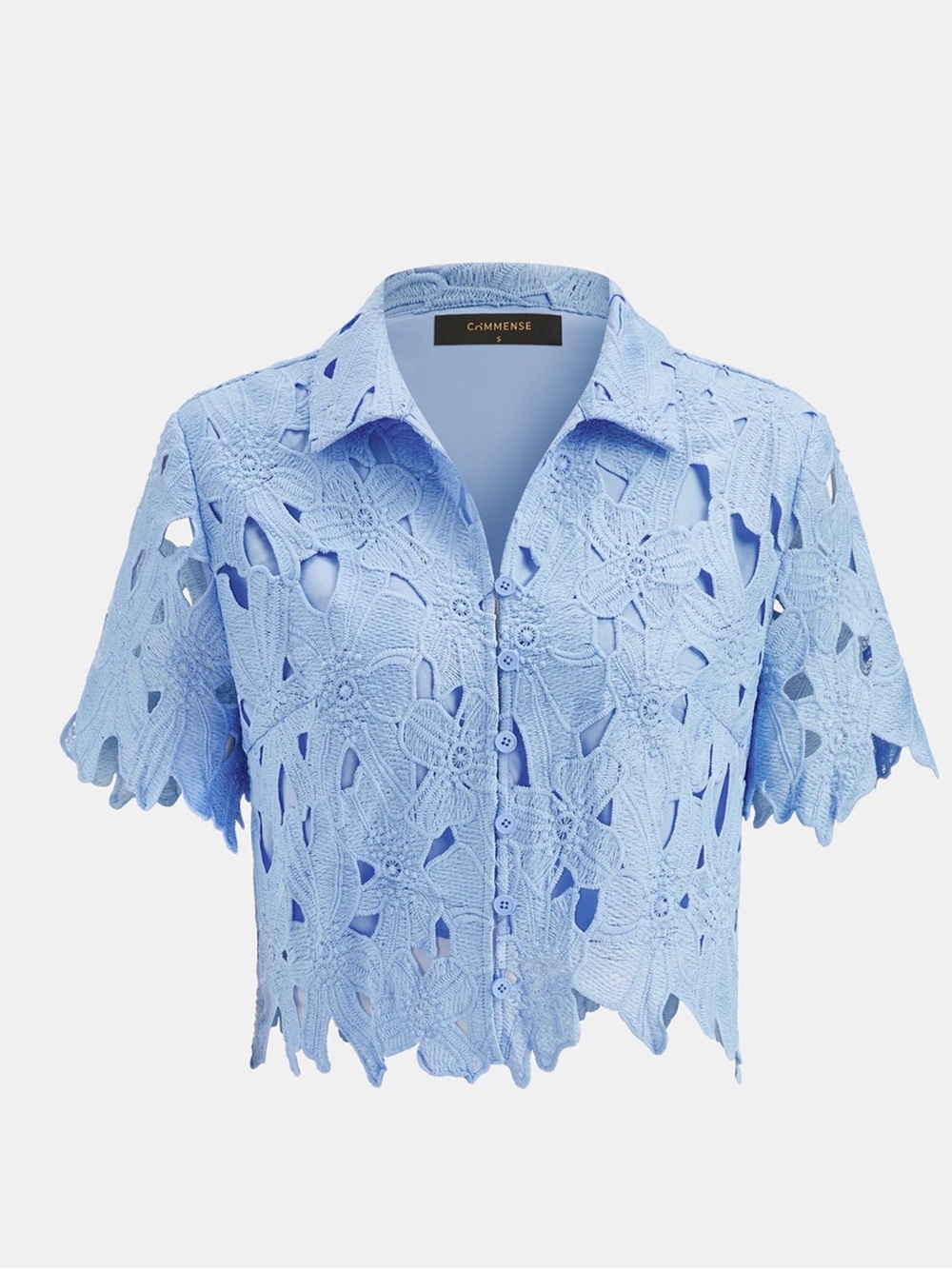 Commense Floral Lace Cropped Shirt & Shorts Set - Large - Blue - Picture 4 of 9